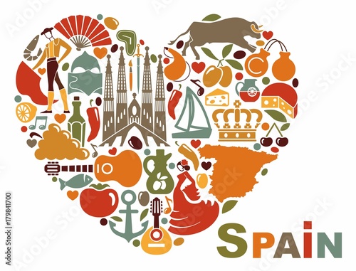The symbols of Spain in heart shape