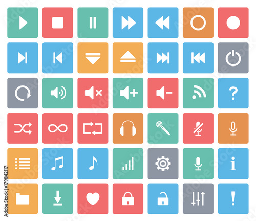 Vector media player color icons set