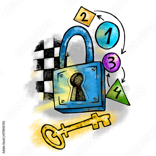 Magic padlock escape game cartoon
