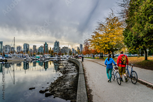 Cyclist in Stanley Park, Vancouver, British Columbia, Canada photo