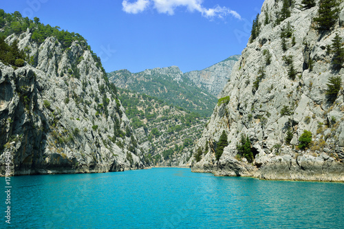 Rocky and wooded shores of the unique nature reserve of the Green Canyon. Turkey.