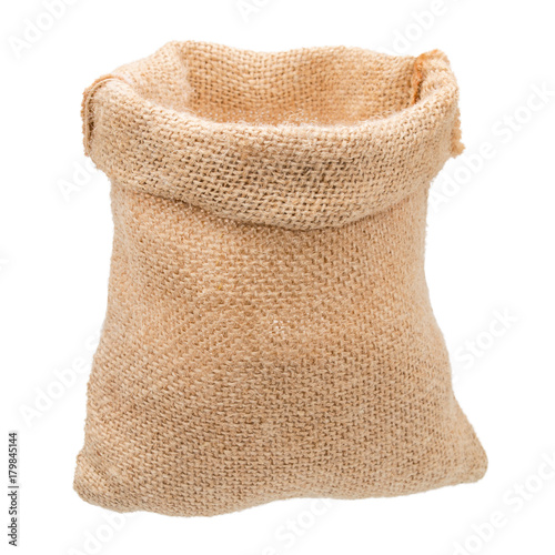 Empty Burlap bag isolated on white background