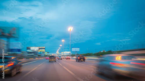 Abstract blurred of the car on the road at night time-Transportation concept.