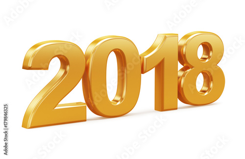 Gold inscription 2018 on a white background. 3d render illustration. New Year.
