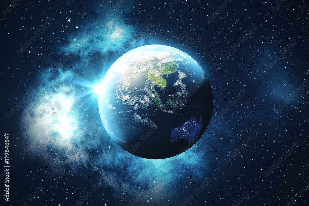 3D Rendering World Globe from Space in a Star Field Showing Night Sky With Stars and Nebula. View of Earth From Space. Elements of this image furnished by NASA