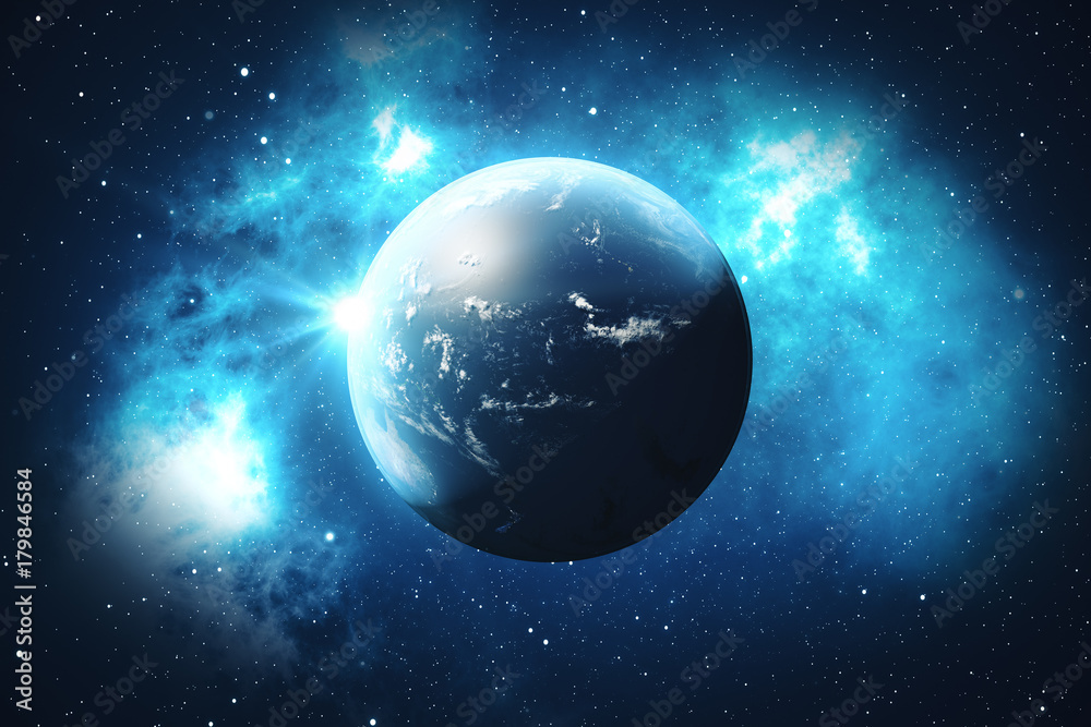 Fototapeta premium 3D Rendering World Globe from Space in a Star Field Showing Night Sky With Stars and Nebula. View of Earth From Space. Elements of this image furnished by NASA