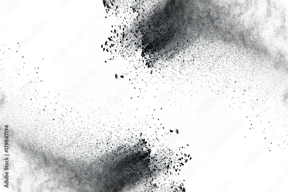 abstract black dust explosion on white background. abstract black dust explosion on white background.