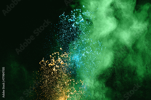 Multicolored powder splash cloud isolated on black background