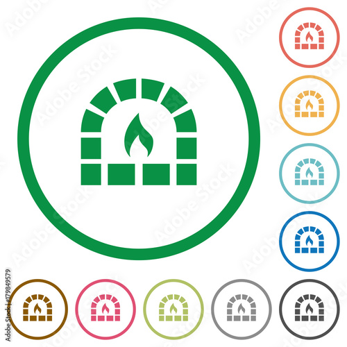 Stone oven flat icons with outlines