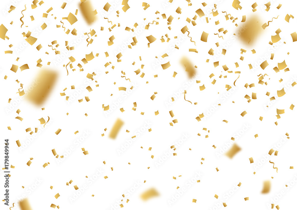 Falling Shiny Gold Glitter Confetti isolated on transparent background.  Stock Vector