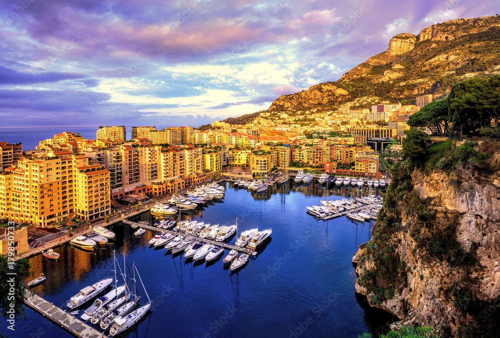 Port Fontvieille harbour in Old Town of Monaco