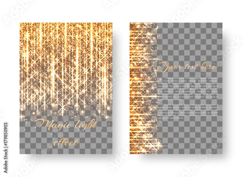 Foto Leaflet template with falling golden sparkles