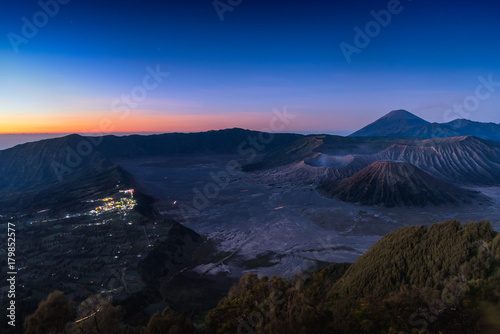 Mount Bromo volcano (Gunung Bromo) with sunrise colorful sky dawn at Bromo Tengger Semeru National Park, East Java, Indonesia.