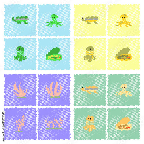 Seabed vector stock collection in Hatching style