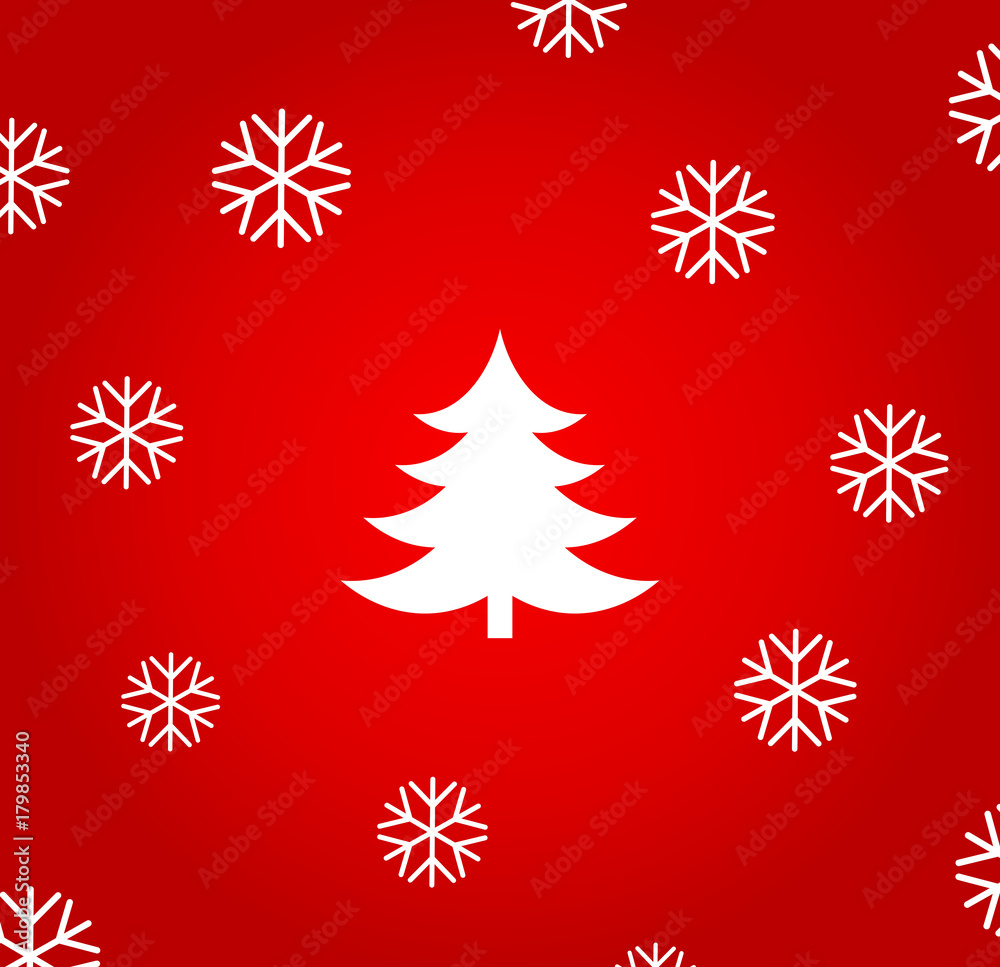 Christmas tree and snowflakes on red background