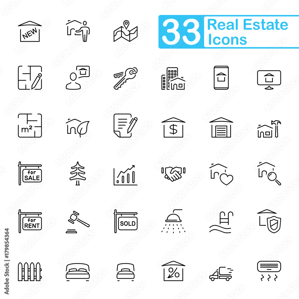 33 Black Real Estate Line Icons 33 Black Real Estate Line Icons