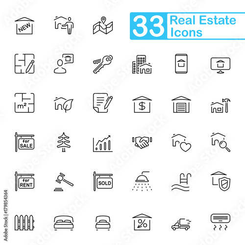 33 Black Real Estate Line Icons