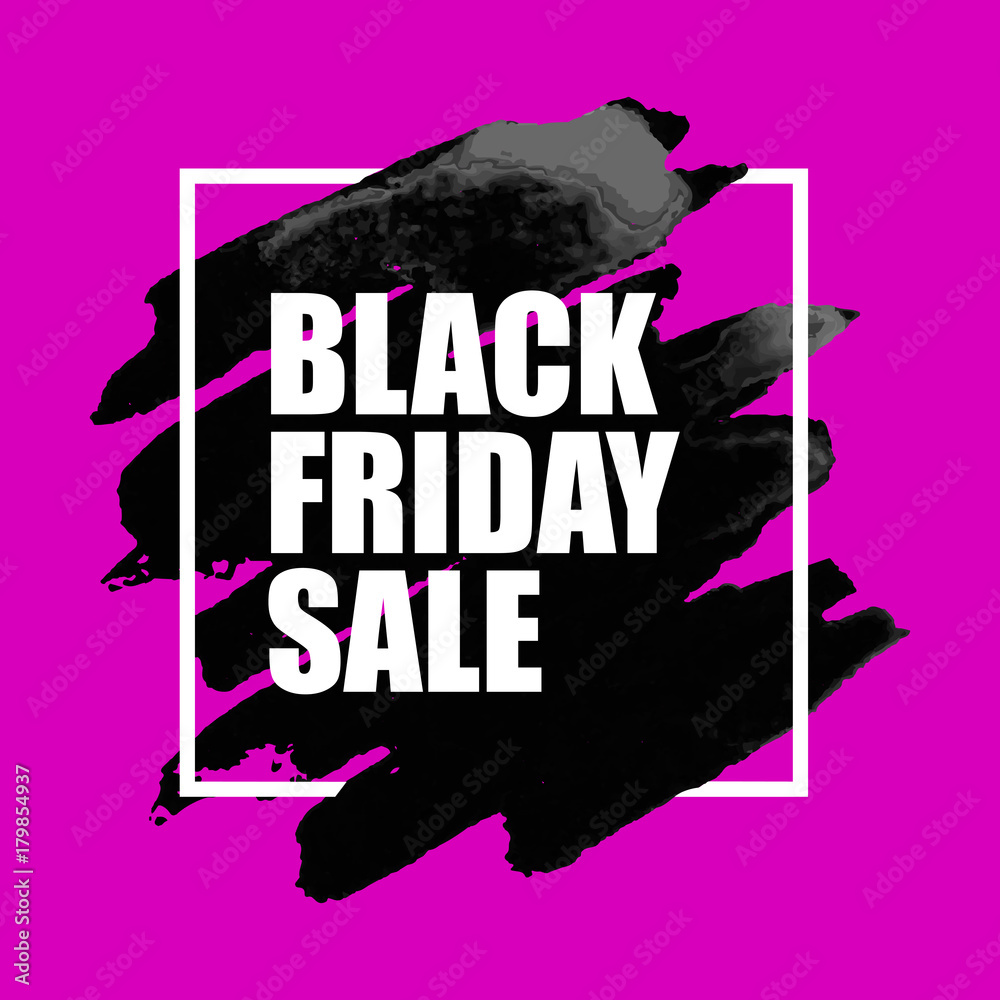 Black Friday Sale Poster with Watercolor Spot on pink Background.