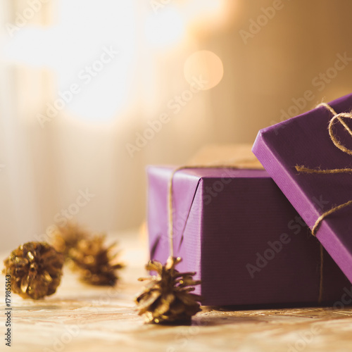 Presents in wrapping violet paper