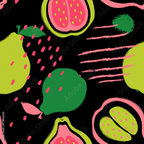 Brush Grunge Guava Seamless Pattern.