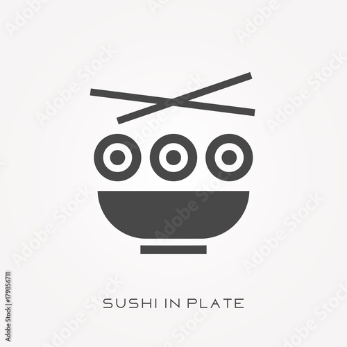 Silhouette icon sushi in plate