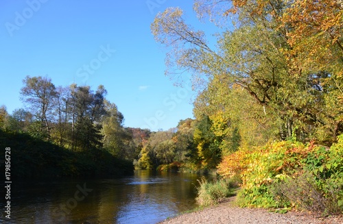 Fototapeta Naklejka Na Ścianę i Meble -  Herbst am Fluss - goldener Oktober