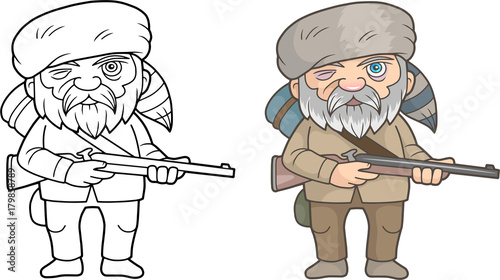 cartoon funny pioneer with a rifle in his hands
 photo