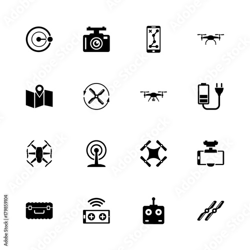 Drone - Expand to any size - Change to any colour. Flat Vector Icons - Black Illustration on White Background.