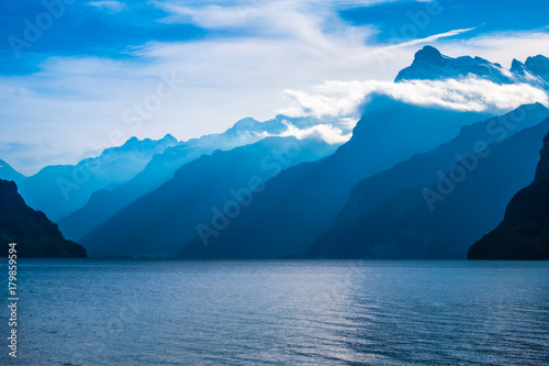 Fototapeta Naklejka Na Ścianę i Meble -  View of lake Lucerne from Brunnen, Canton, Schwyz, Switzerland