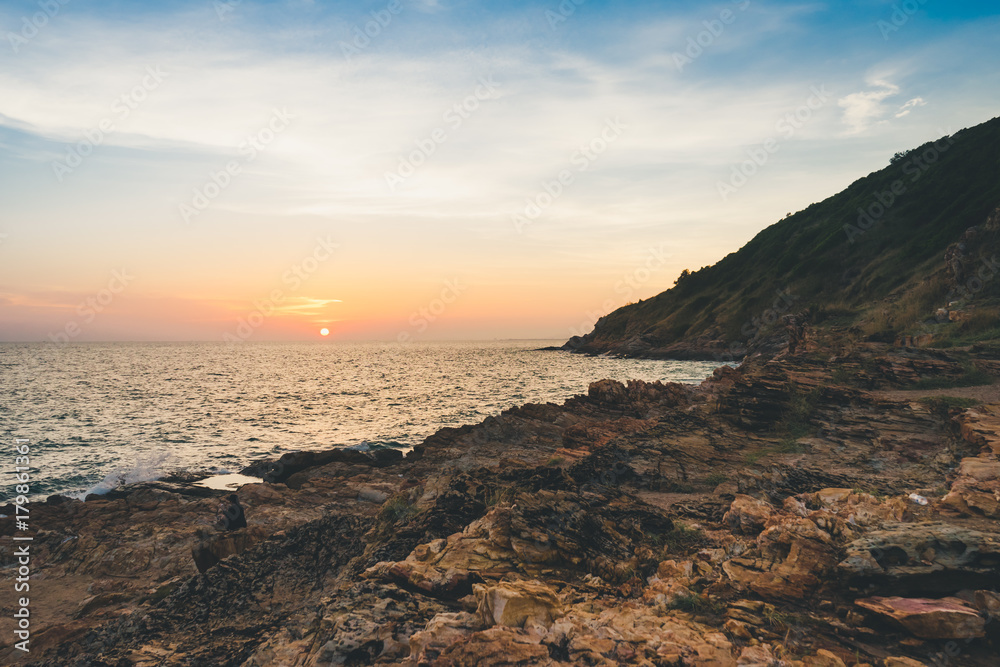 Seascape with rock in beautiful sunset in Khao Laem Ya, Thailand. Seascape with rock in beautiful sunset in Khao Laem Ya, Thailand.