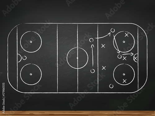 Chalkboard with hockey game tactic. Vector illustration. 