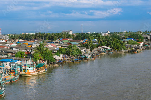 Obraz na płótnie The fishing boat at a berth in Pattani, Thailand. w salonie