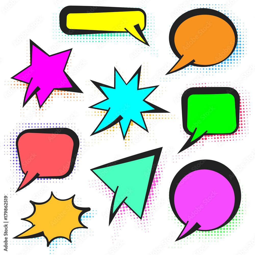 Vektorová grafika „Cute vector comic speech bubbles with colorful ...