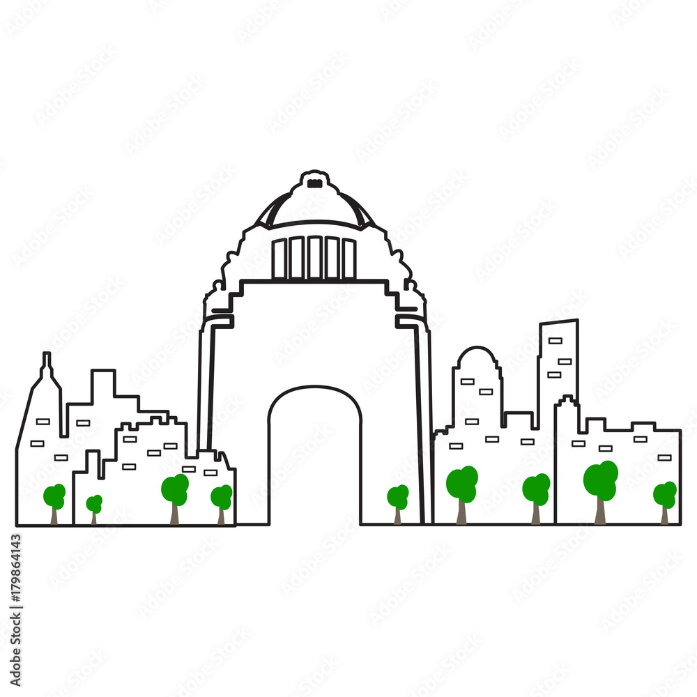 Mexico city cityscape isolated on white background, Vector illustration