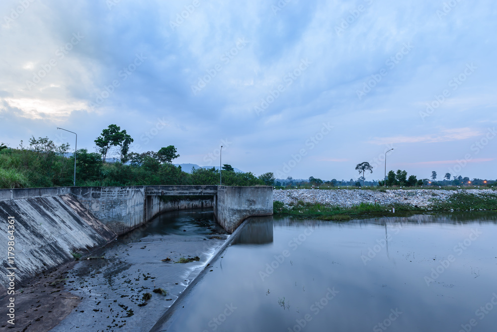 View of dam in the evening