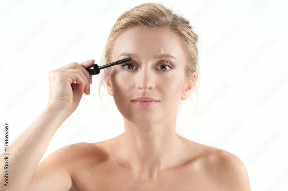 Beauty makeup and cosmetics. Mascara brush