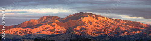 California mountain panorama in setting sun and clouds