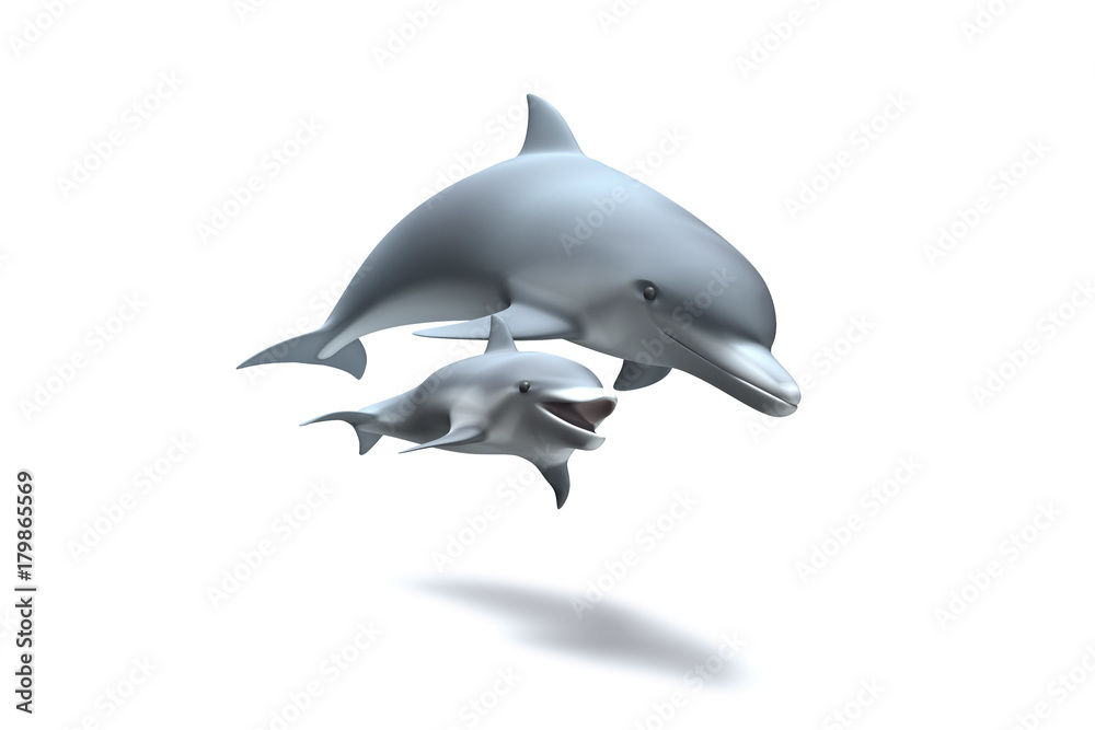 Grand Dauphin avec un Bébé sur fond blanc Grand Dauphin avec un Bébé sur fond blanc