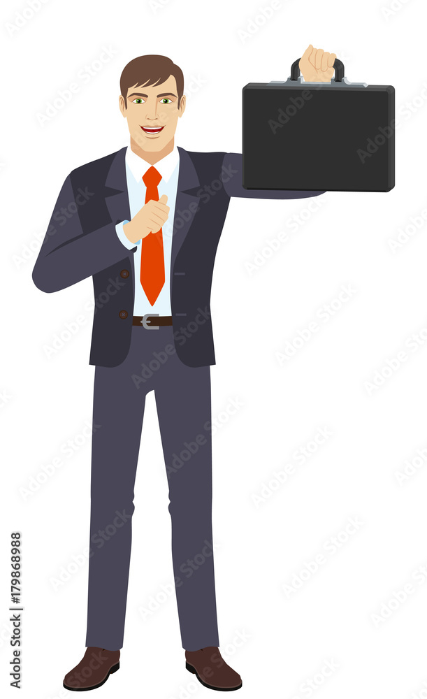 Businessman pointing at himself and holding briefcase Businessman pointing at himself and holding briefcase
