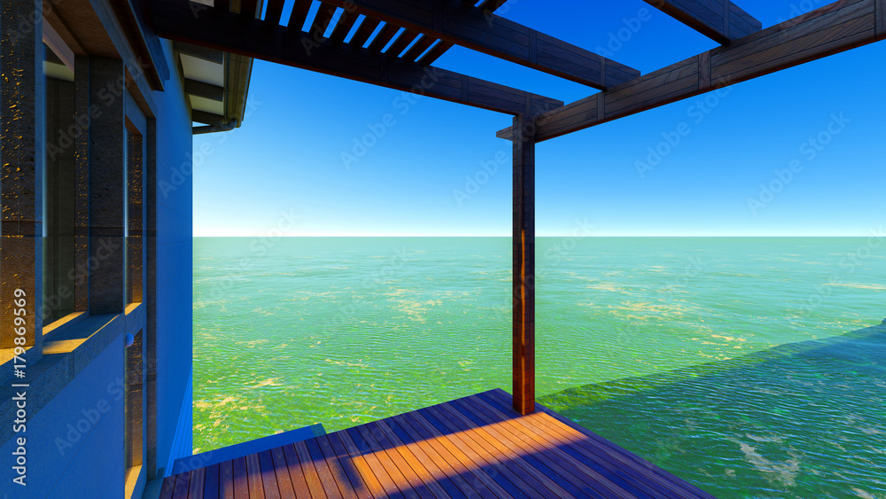Beach resort with blue sky 3d rendering