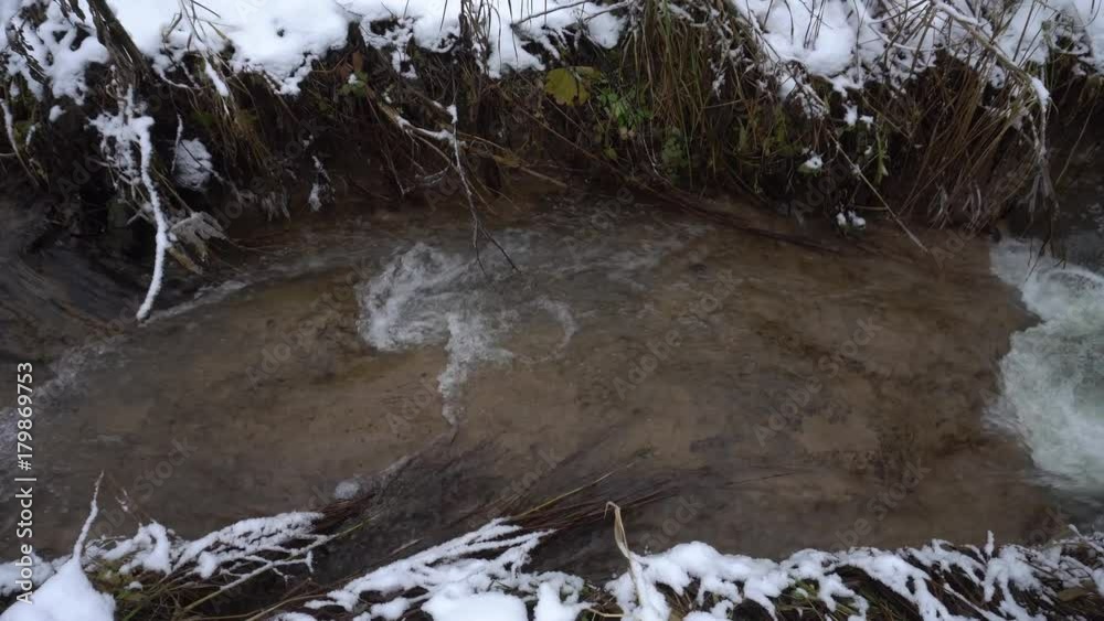 wide shallow river in winter time in the forest wide shallow river in winter time in the forest