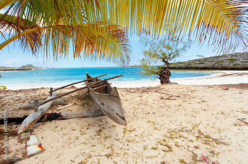 abandoned boat in sandy beach in madagascar