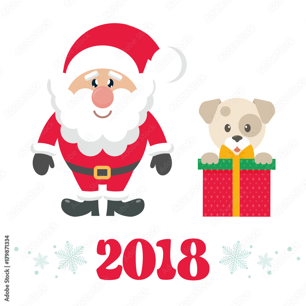 cartoon cute santa claus and christmas dog gift with text cartoon cute santa claus and christmas dog gift with text