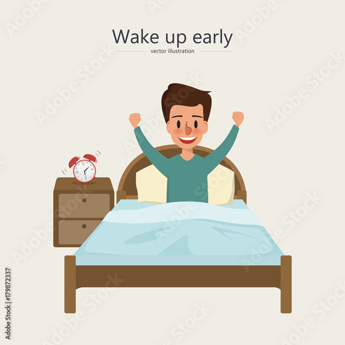 man wake up in the morning. character of people activity daily routine.