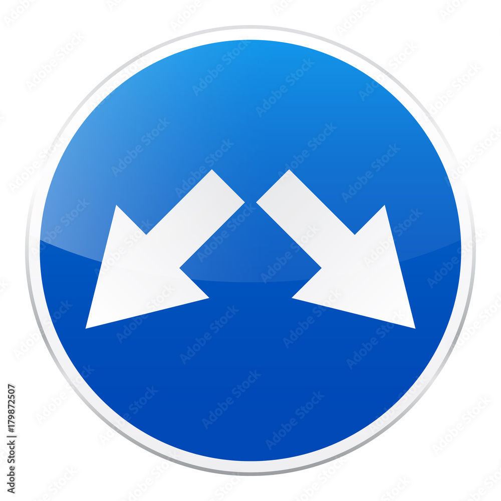 Road blue sign on white background. Road traffic control.Lane usage. Regulatory sign. Street. Road blue sign on white background. Road traffic control.Lane usage. Regulatory sign. Street.