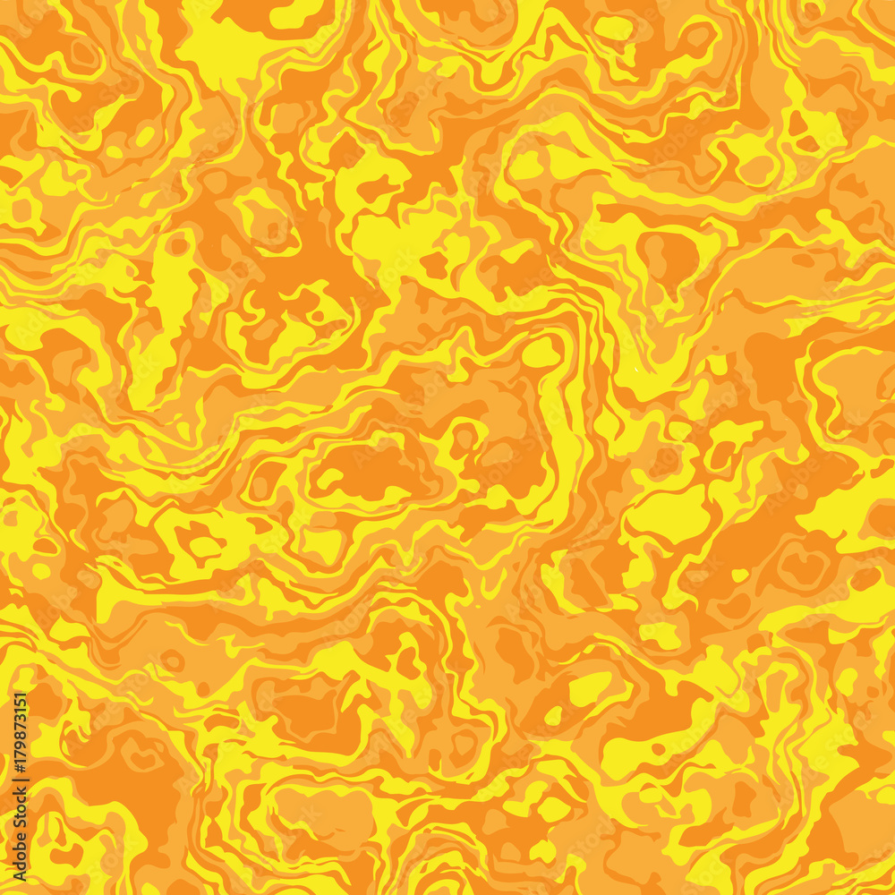 Fototapeta premium Yellow psychedelic abstract background chaotic colorful swirls. Background made of interweaving curved shapes. Vector illustration Camouflage pattern sunny camo. Flowing fluid wallpaper.