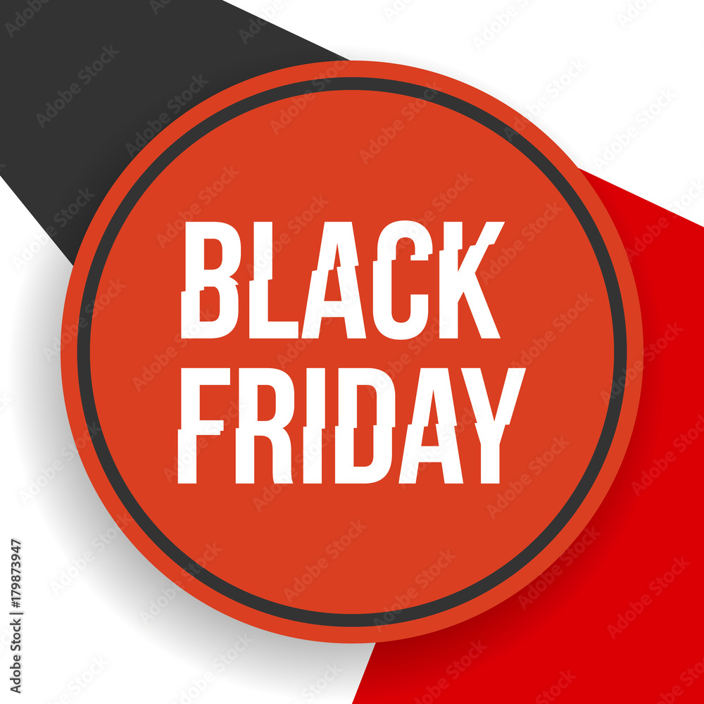 Three color graphic Black Friday banner with geometrical shapes, vector illustration. Black Friday banner, poster, advertisement design with black, red and white geometrical shapes Three color graphic Black Friday banner with geometrical shapes, vector illustration. Black Friday banner, poster, advertisement design with black, red and white geometrical shapes