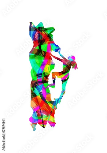 abstract vector illustration of girl climbing on mountain