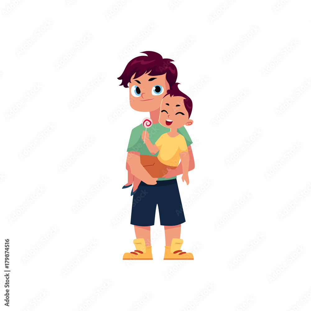 vector adult man holding infant newborn baby wearing shirt isolated. Full lenght portrait. Flat illustration on a white background, Family character cartoon concept. vector adult man holding infant newborn baby wearing shirt isolated. Full lenght portrait. Flat illustration on a white background, Family character cartoon concept.
