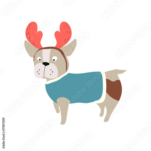 Vector illustration of cute Christmas dog isolated on white background